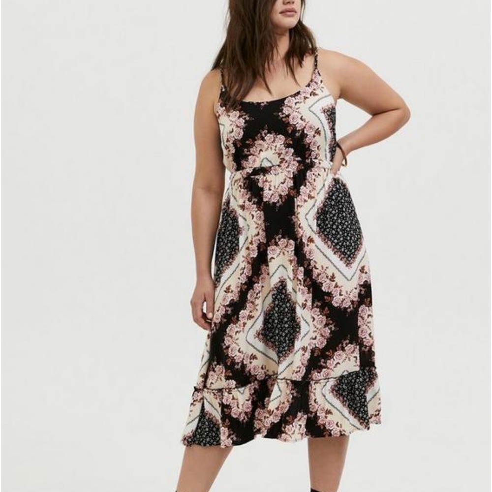Torrid Scarf Print Midi Challis Shirred Dress